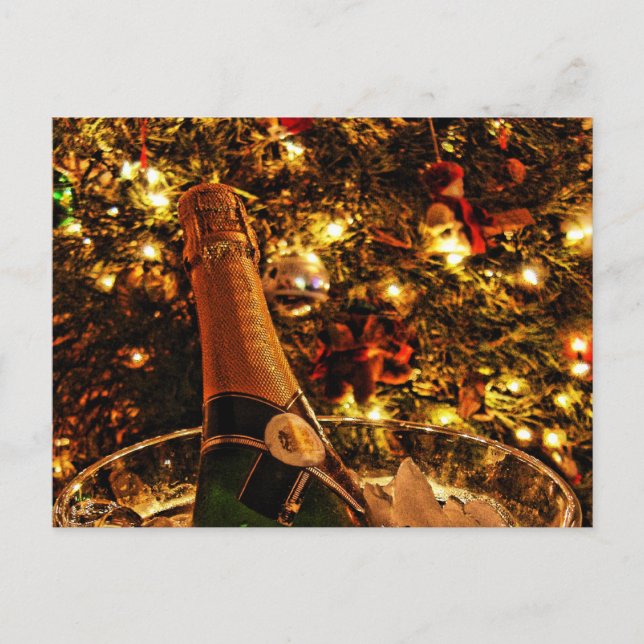 Champagner-Weihnachtslichter-Feiertagsfoto Feiertagspostkarte (Vorderseite)