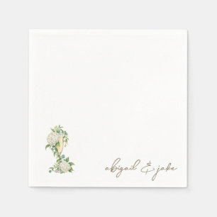 Champagner Weiße Hortensien Schrift Namen Hochzeit Serviette
