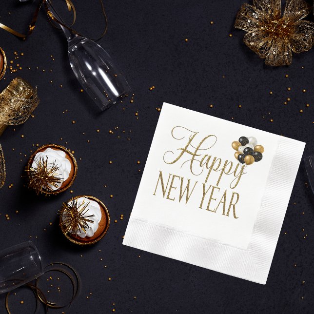 Champagner White & Gold Silvester Paper Napkin Serviette (The perfect napkin to complete your table setting for New Year's!)