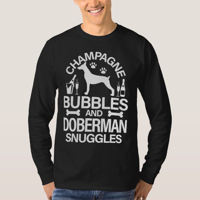 Champagnerbläschen und Doberman-Schnürsenkel T-Shirt (Vorderseite)