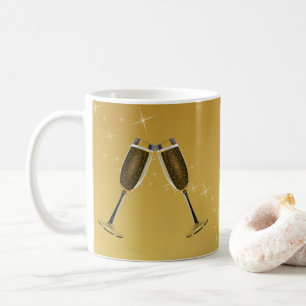 Champagnerbrille feiern auf Gold Kaffeetasse