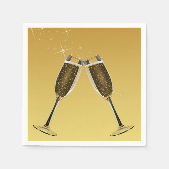 Champagnerbrille feiern auf Gold Serviette (Vorderseite)