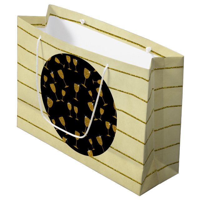 Champagnerbrille, Geschenktasche - Groß, glänzend Große Geschenktüte (Vorderseite Schrägansicht)