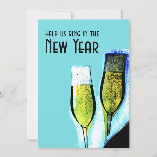 Champagnerbrille Neujahrsfest-Party Einladung (Rückseite)