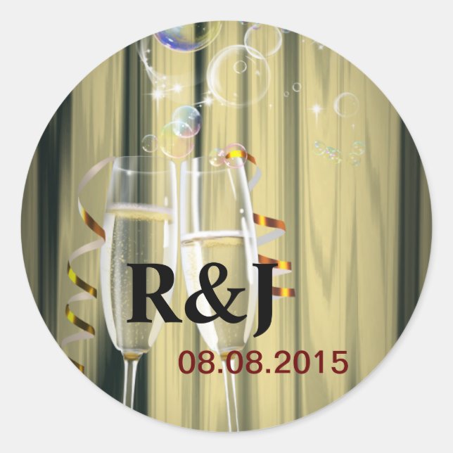 Champagnerbrille Runder Aufkleber (Vorderseite)