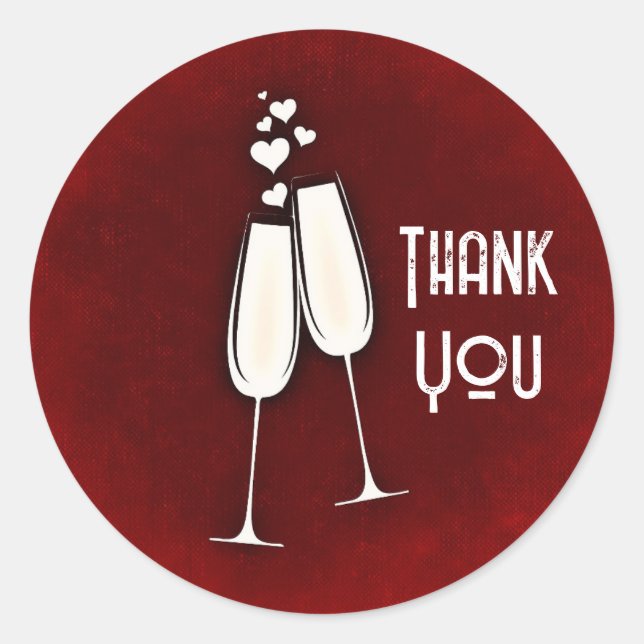 Champagnerbrille und Herz Runder Aufkleber (Vorderseite)