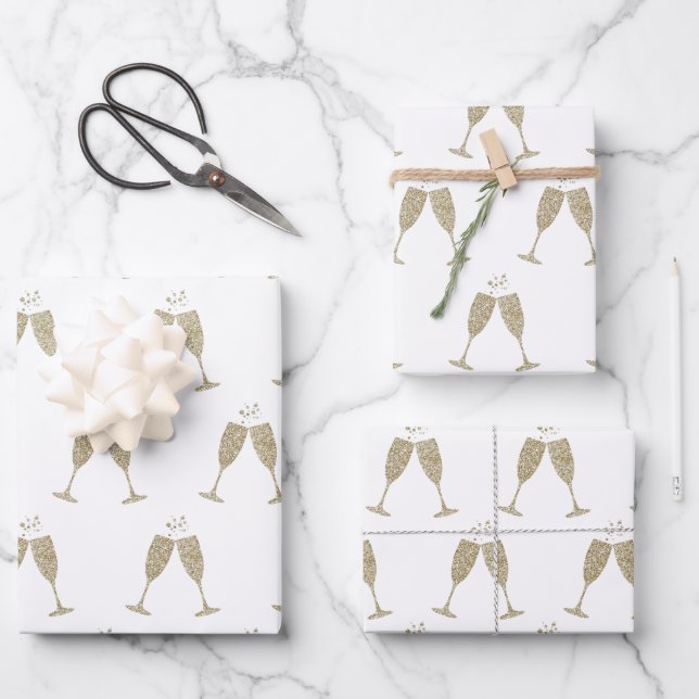 Champagnerbrillen Umschlagpapier Flachblätter Geschenkpapier Set (Vorderseite)