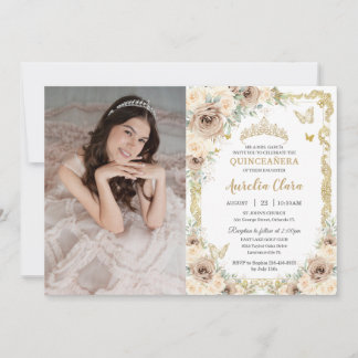 Champagnercreme Floral 16 . Geburtstag QUINCEAÑERA Einladung
