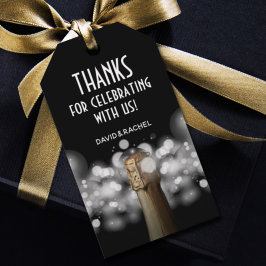 Champagnerflasche Schwarz und Weiß Bokeh Geschenkanhänger