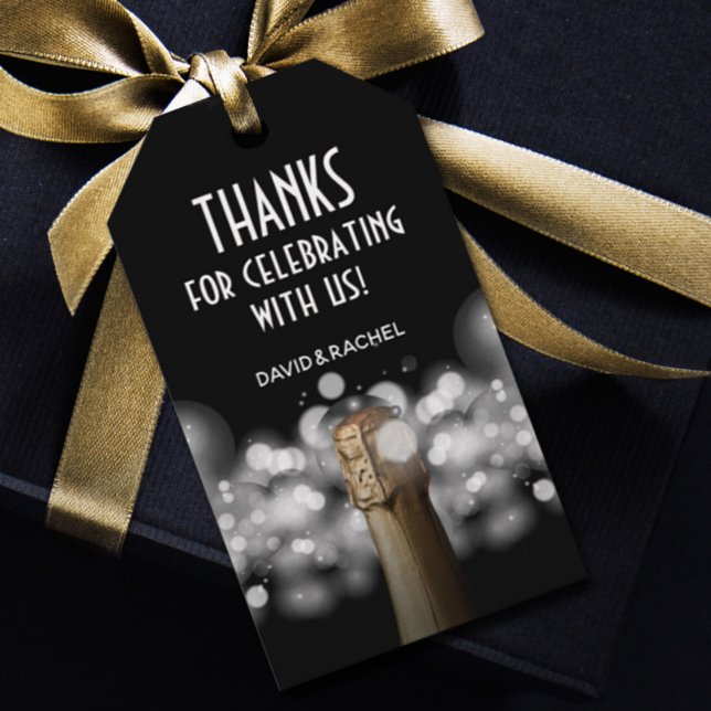 Champagnerflasche Schwarz und Weiß Bokeh Geschenkanhänger (Von Creator hochgeladen)