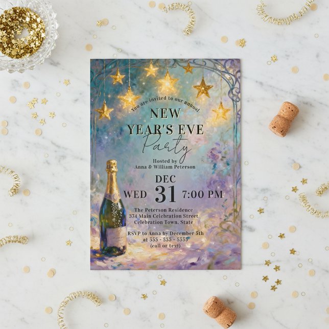 Champagnerflaschen-Ölgemälde Silvesterparty Einladung (Von Creator hochgeladen)
