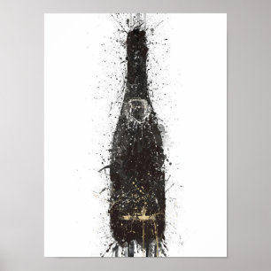 Champagnerflaschen-Wandkunst-Druck 'Black Fizz' Poster