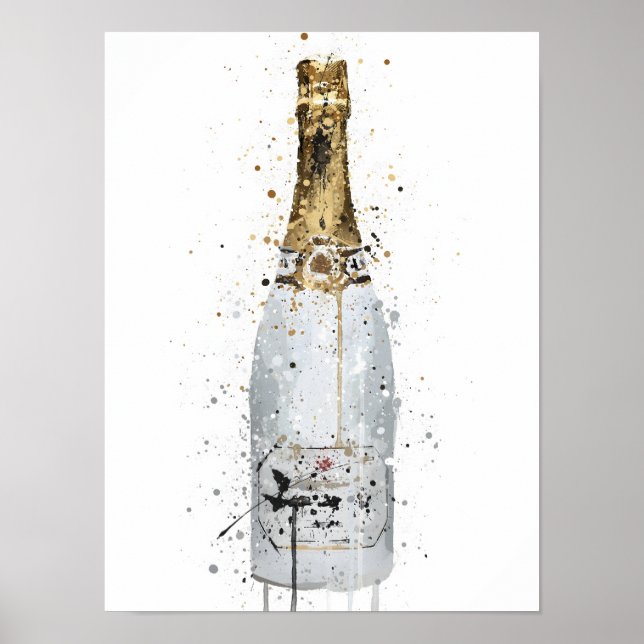 Champagnerflaschen-Wandkunst-Druck 'Blanc' Poster (Vorne)