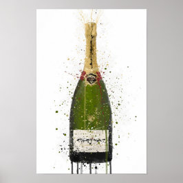 Champagnerflaschen-Wandkunst-Druck 'Olivgrün' Poster