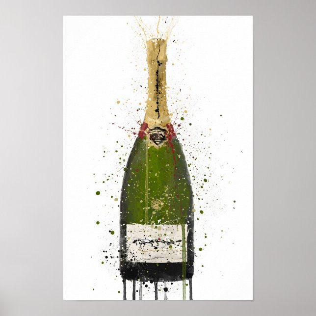 Champagnerflaschen-Wandkunst-Druck 'Olivgrün'  Poster (Vorne)