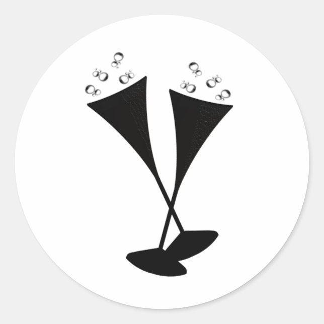 Champagnerflöten in Schwarz und Weiß Runder Aufkleber (Vorderseite)