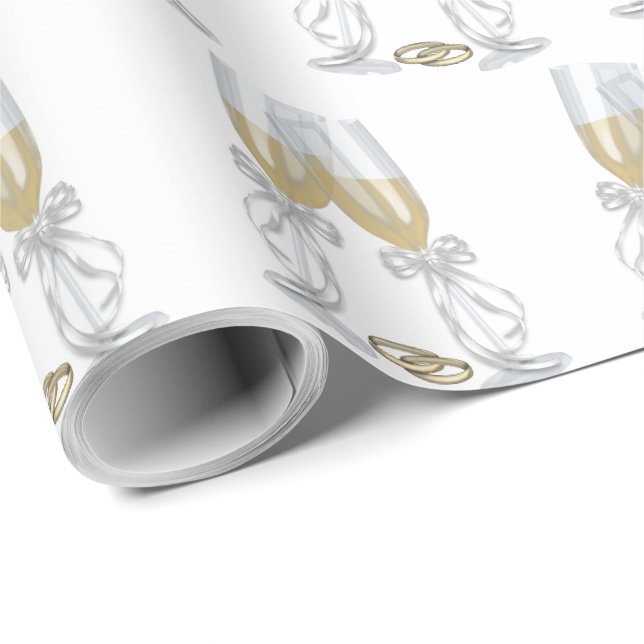 Champagnerflöten mit Hochzeitsringen Geschenkpapier (Rolleneckpunkt)