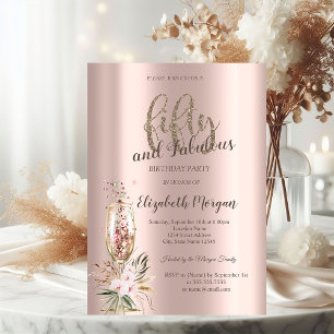 Champagnerglas Blumen Roségold 50. Einladung