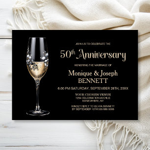 Champagnerglas Floral 50. Hochzeitstag Einladung