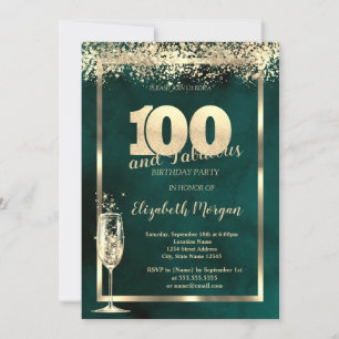 Champagnerglas Gold Konfetti Grün 100. Geburtstag Einladung