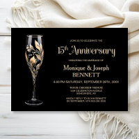 Champagnerglas Goldblatt 15. Hochzeitstag