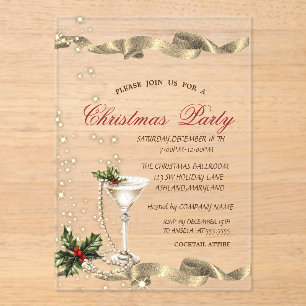 Champagnerglas Perlen Firmenweihnachtsfeier Acryleinladungen