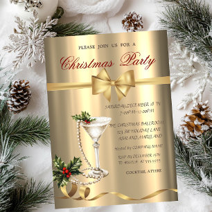 Champagnerglas Perlen Schleife Gold Weihnachtsfeie Einladung