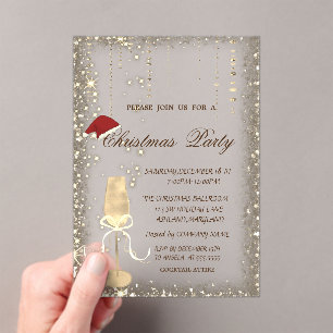 Champagnerglas Weihnachtsmannhut Weihnachtsfeier Acryleinladungen