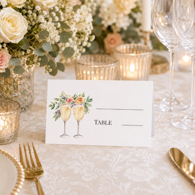 Champagnergläser Blumen monogrammierte Tischdecke Platzkarte (Von Creator hochgeladen)