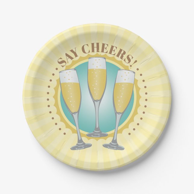 Champagnergläser Pappteller (Vorderseite)