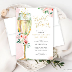 Champagnerglass Pink und Gold Brautparty Einladung
