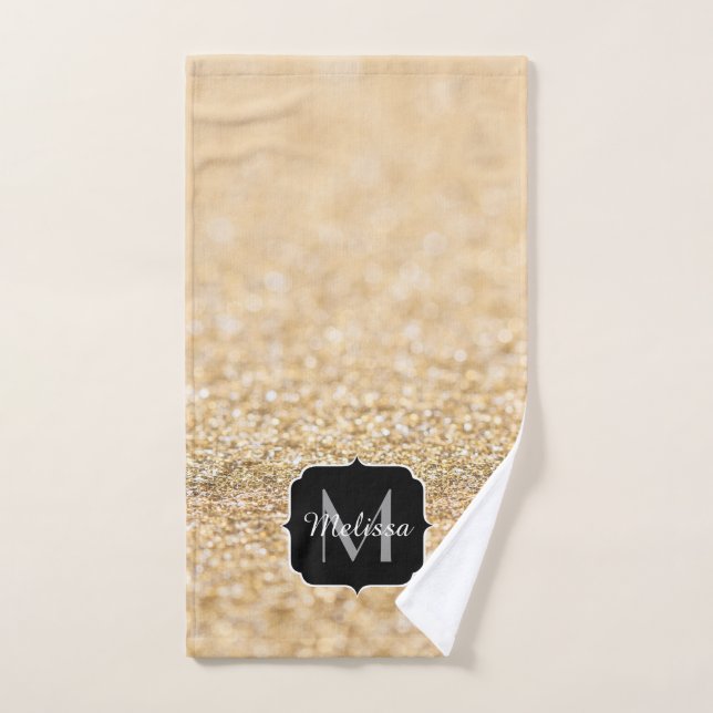 Champagnergold Imitat Glitzer Glitzern Monogram Badhandtuch Set (Handtuch)
