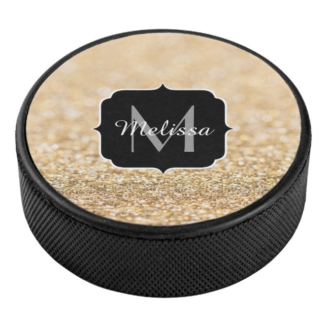 Champagnergold Imitat Glitzer Glitzern Monogram Eishockey Puck (3/4)
