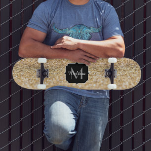 Champagnergold Imitat Glitzer Glitzern Monogram Skateboard