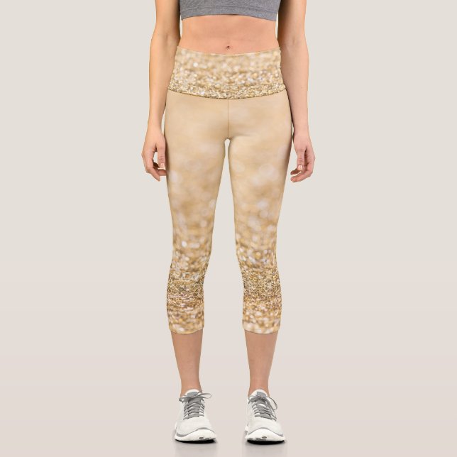 Champagnergold leichte Imitate Glitzer Glitzern Capri Leggings (Vorderseite)
