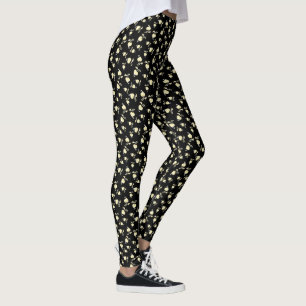 Champagnerherz über schwarz geprägtes Leaf-Muste Leggings