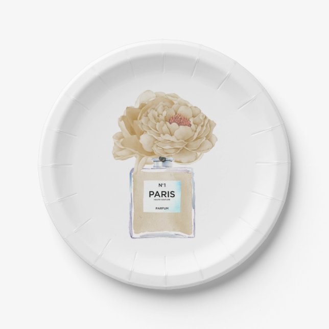 Champagnerpeonys und Parfüm Brautparty Pappteller (Vorderseite)