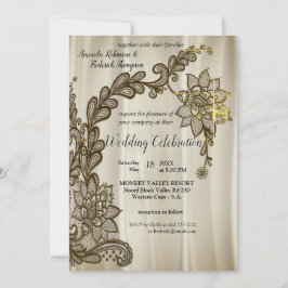 Champagnerseide mit goldener Spitze Einladung