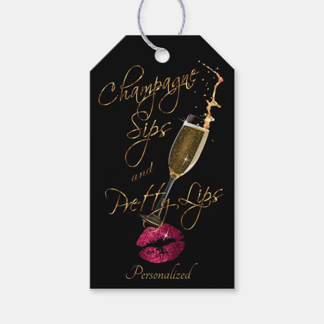 Champagnersippen und Hübsche Lippen Geschenkanhänger (Vorderseite)