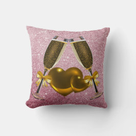 Champagnertoast Doppelherzen Rosa Imitate Glitzer Kissen