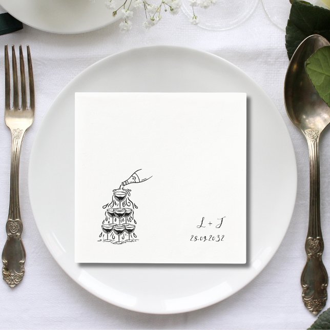 Champagnerturm Custom Monogram Wedding Cocktail Serviette (Von Creator hochgeladen)