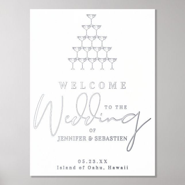 Champagnerturm Hochzeitsgäste Willkommen Silver Go Foliendrucke (Vorderseite)