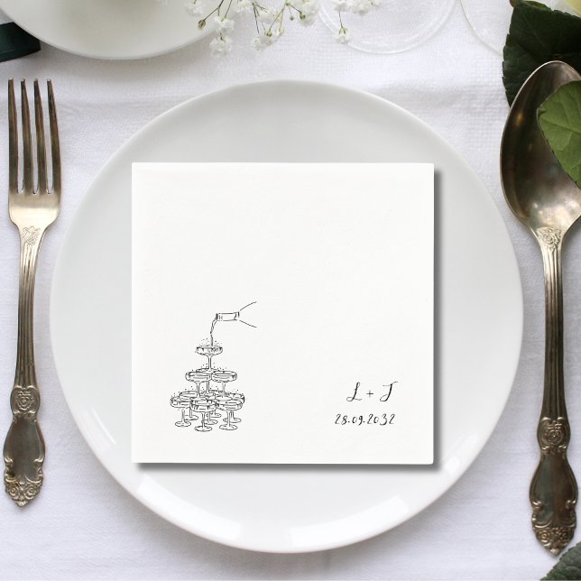 Champagnerturm Monogram Custom Wedding Cocktail Serviette (Von Creator hochgeladen)
