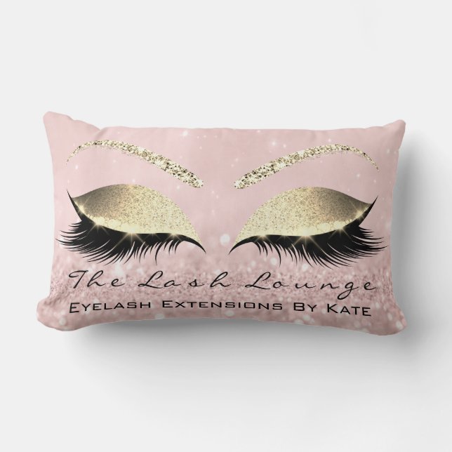 Champaign Gold Glitzer Pink Makeup Lashes Beauty Lendenkissen (Vorderseite)