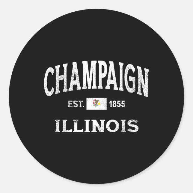 Champaign Illinois Il Staat Throwback Athletic Runder Aufkleber (Vorderseite)