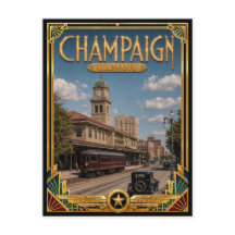 Champaign Illinois Vintage Art Deco Goldenes Zeita