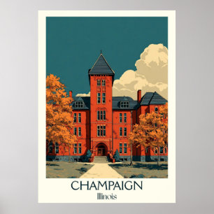 Champaign Illinois Vintage Universität Campus Kuns Poster