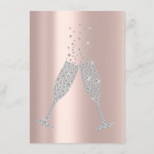Champaigne Bubbles Glass Silver Grau Diamond Pink Einladung