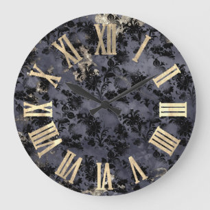 Champaigne Gold Black Floral Vintag römische Zahle Große Wanduhr