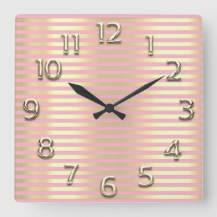 Champaigne Goldarabische Zahl-rosa Linien Streifen Quadratische Wanduhr